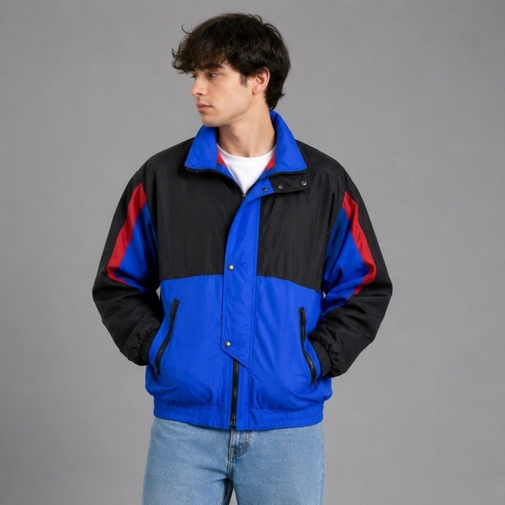 Spalding Jacket Men M Colorblock‎ Windbreaker Blue Black Red Zip USA Vintage 80s
